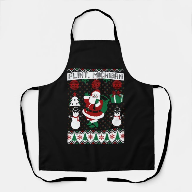 Christmas Ugly Sweater Flint Michigan Apron (Front)