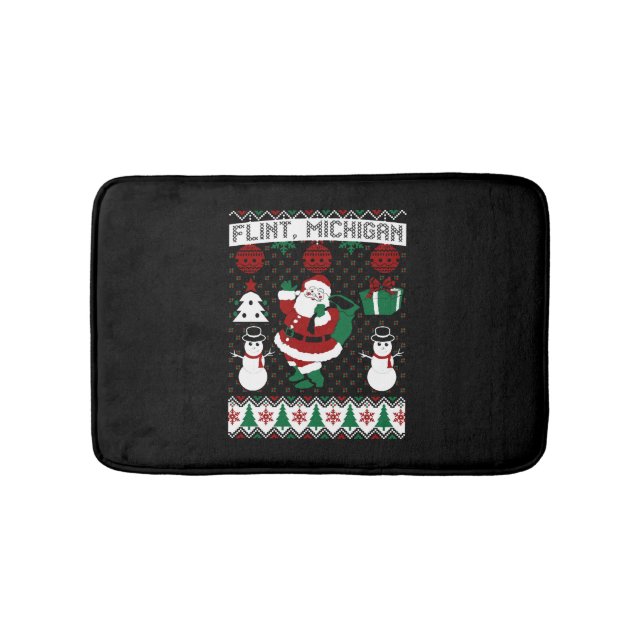 Christmas Ugly Sweater Flint Michigan Bath Mat (Front)