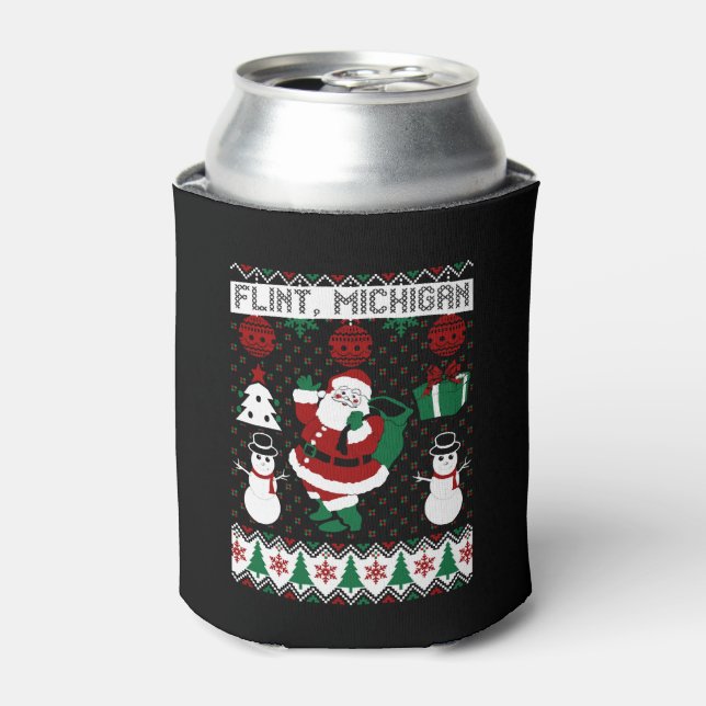 Christmas Ugly Sweater Flint Michigan Can Cooler (Can Front)