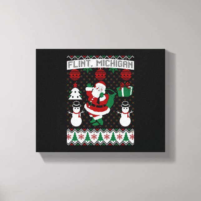 Christmas Ugly Sweater Flint Michigan Canvas Print (Front)