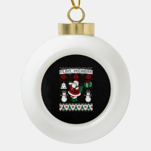Christmas Ugly Sweater Flint Michigan Ceramic Ball Christmas Ornament
