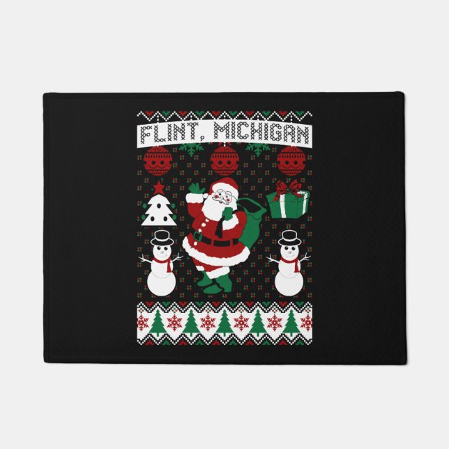 Christmas Ugly Sweater Flint Michigan Doormat (Front)
