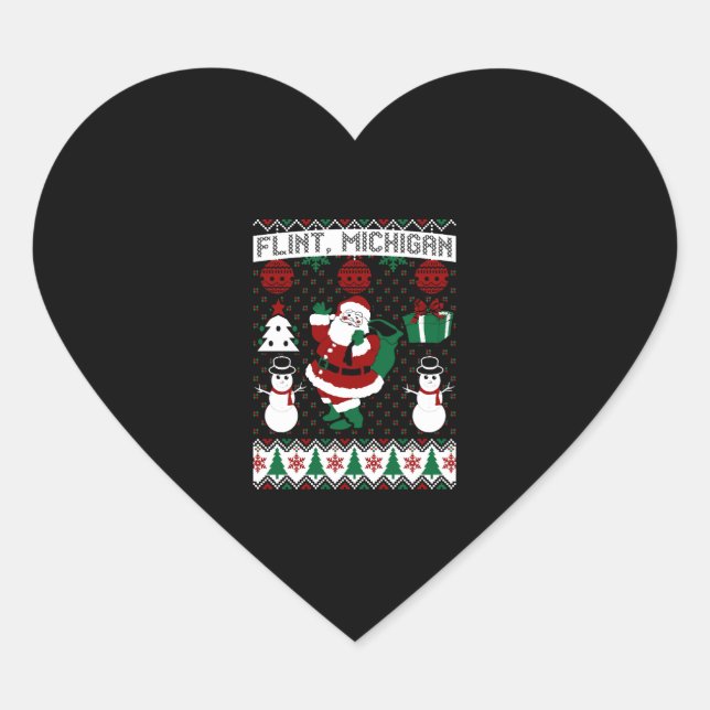 Christmas Ugly Sweater Flint Michigan Heart Sticker (Front)