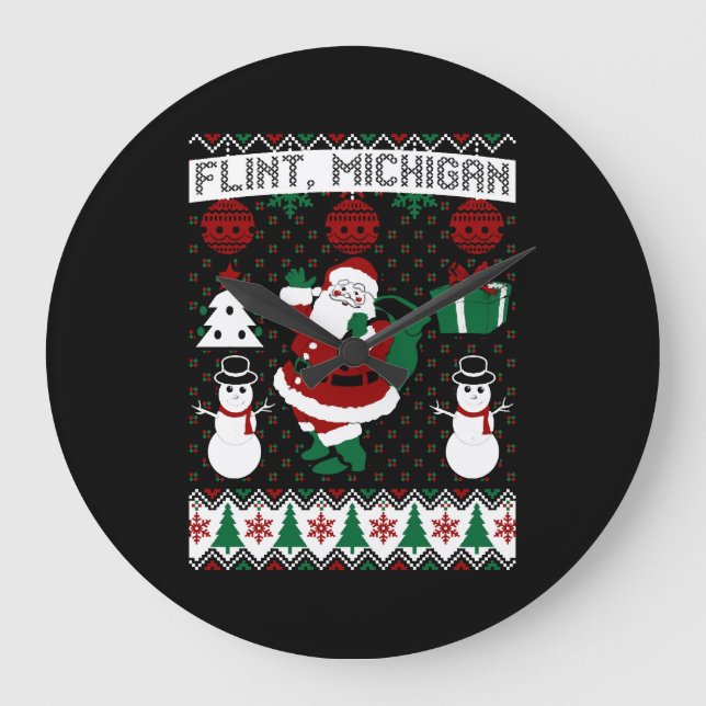 Christmas Ugly Sweater Flint Michigan Large Clock (Front)