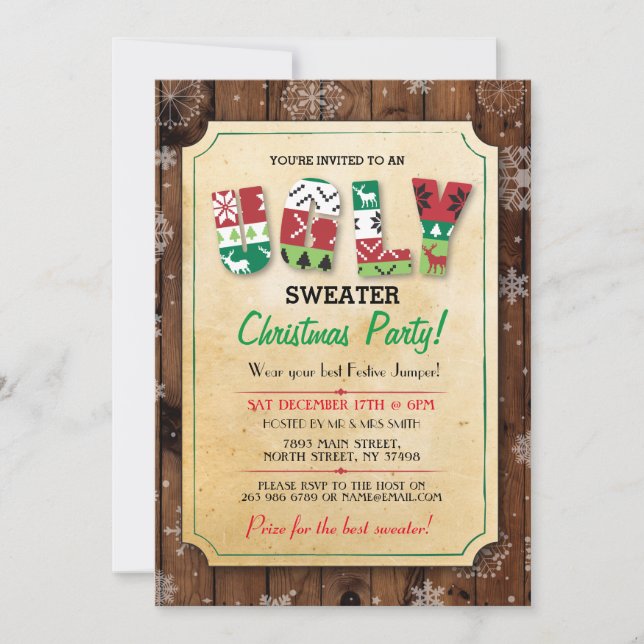 Christmas Ugly Sweater Jumper Party Dinner Invite (Front)