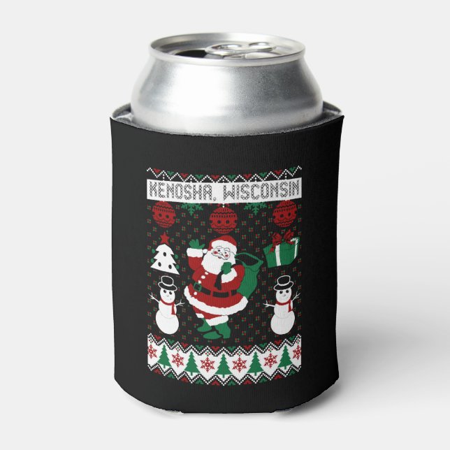 Christmas Ugly Sweater Kenosha Wisconsin Can Cooler (Can Front)