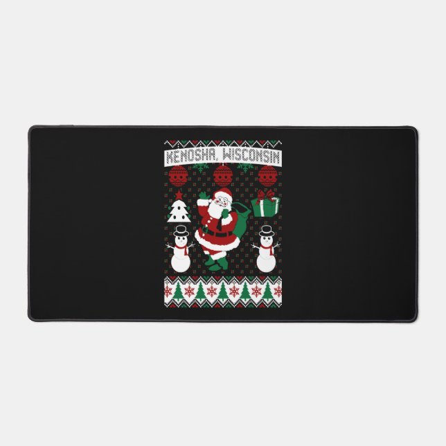 Christmas Ugly Sweater Kenosha Wisconsin Desk Mat (Front)