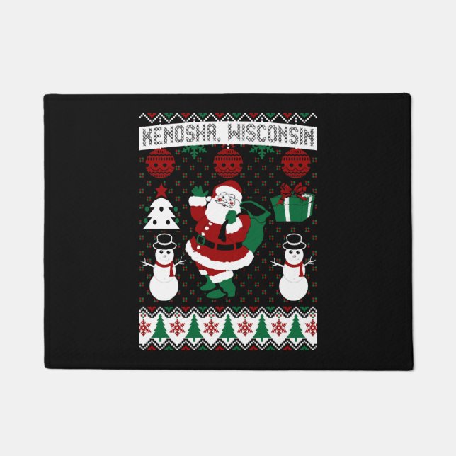 Christmas Ugly Sweater Kenosha Wisconsin Doormat (Front)