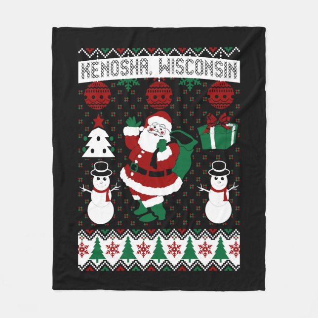 Christmas Ugly Sweater Kenosha Wisconsin Fleece Blanket (Front)