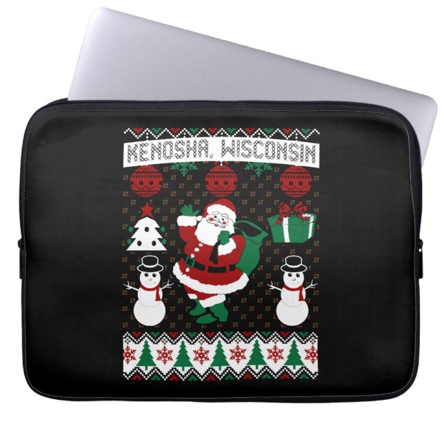 Christmas Ugly Sweater Kenosha Wisconsin Laptop Sleeve (Front)