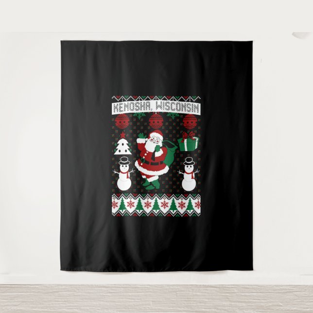 Christmas Ugly Sweater Kenosha Wisconsin Tapestry (Front)