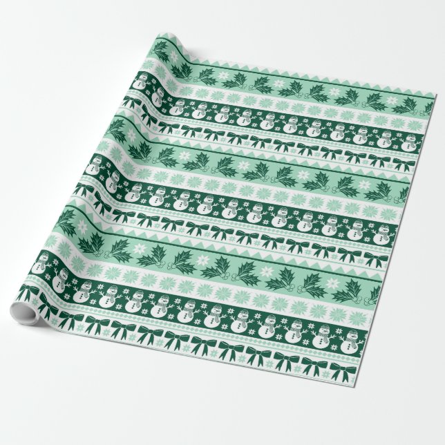 Christmas Ugly Sweater Knit Pattern in Mint Green Wrapping Paper (Unrolled)