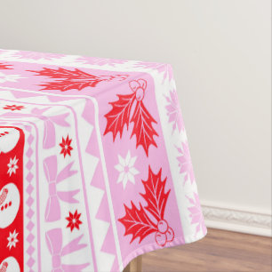 Christmas Ugly Sweater Knit Pattern in Pink & Red Tablecloth