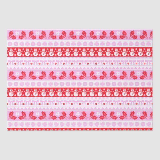 Christmas Ugly Sweater Knit Pattern in Pink & Red Tissue Paper (Front)