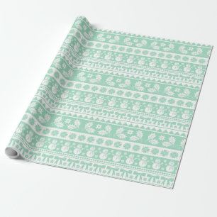 Christmas Ugly Sweater Knit Pattern Mint Green Wrapping Paper