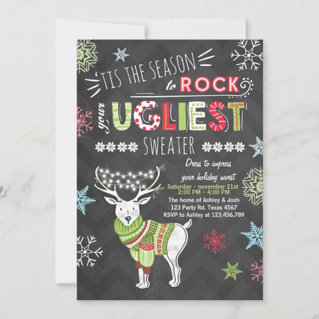 Christmas Ugly sweater party Chalkboard red green Invitation (Front)