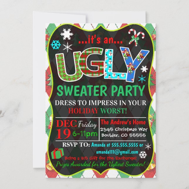 Christmas Ugly Sweater Party Invitation (Front)
