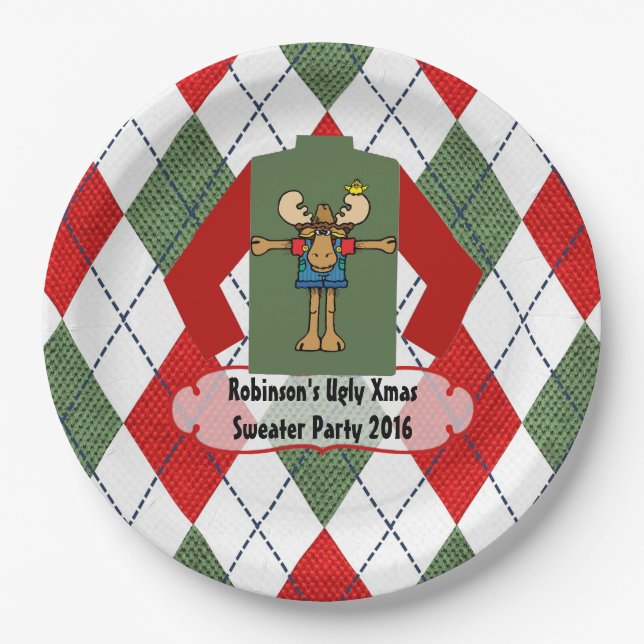 Christmas Ugly Sweater Party Personalised Paper Plate (Front)