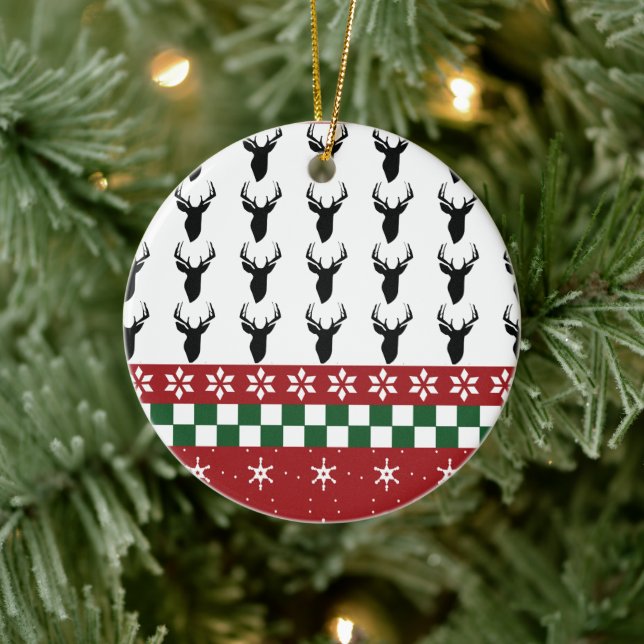 Christmas Ugly Sweater Pattern Snowflake Deer Ceramic Tree Decoration (Tree)