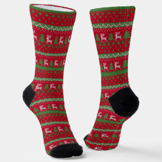 Christmas Ugly Sweater Red Green Reindeers Socks