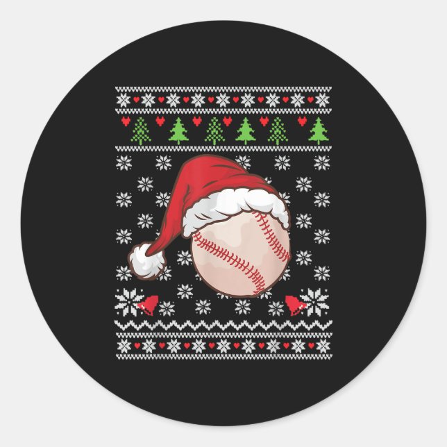 Christmas Ugly Sweater Style Baseball Xmas Merry S Classic Round Sticker (Front)