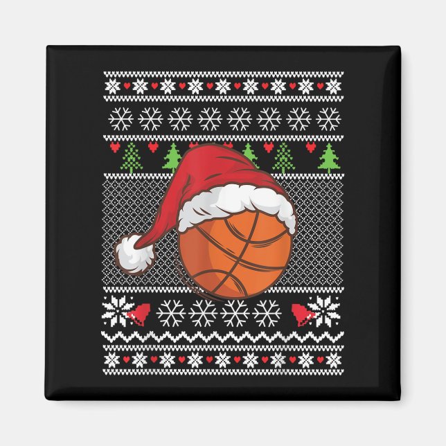 Christmas Ugly Sweater Style Basketball Xmas Merry Magnet (Front)