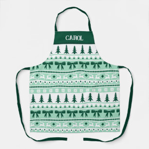 Christmas Ugly Sweater with Name Mint Green Apron