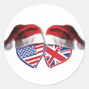 Christmas UK USA Hearts Classic Round Sticker