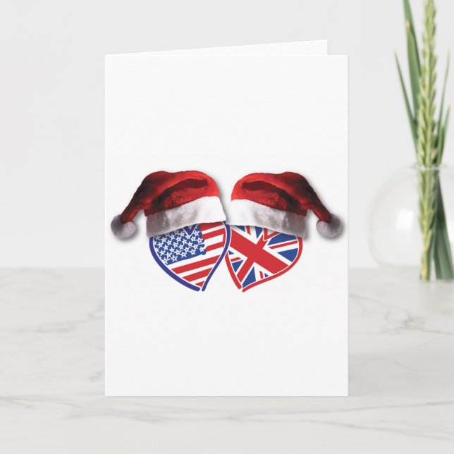 Christmas UK USA Hearts Holiday Card (Front)