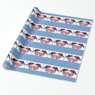 Christmas UK USA Patriotic Hearts Wrapping Paper