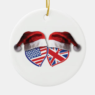 Christmas UK USA Patriotic Heats Ceramic Tree Decoration
