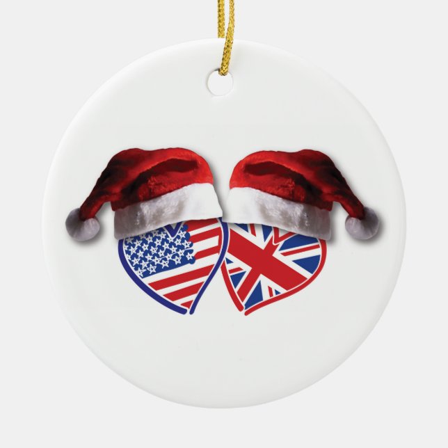 Christmas UK USA Patriotic Heats Ceramic Tree Decoration (Front)