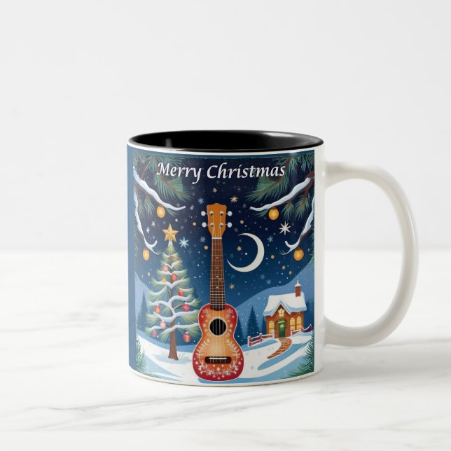 Christmas Ukulele Musical Instrument Music Winter  Two-Tone Coffee Mug (Right)