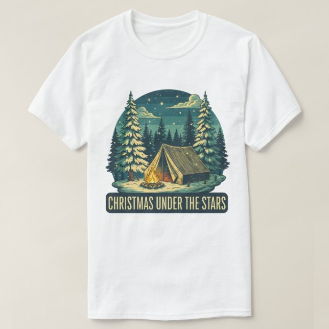 Christmas Under the Stars Camping Scene T-Shirt (Design Front)