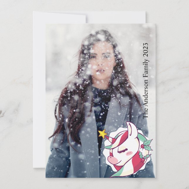 Christmas Unicorn Add Your Own Photo Holiday Card (Front)