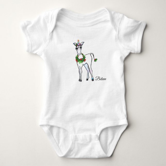 Christmas Unicorn Baby Bodysuit (Front)