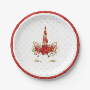 Christmas Unicorn Baby Shower Paper Plate
