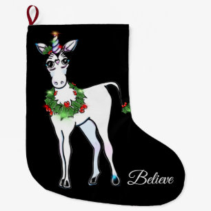 Christmas Unicorn, believe Large Christmas Stocking