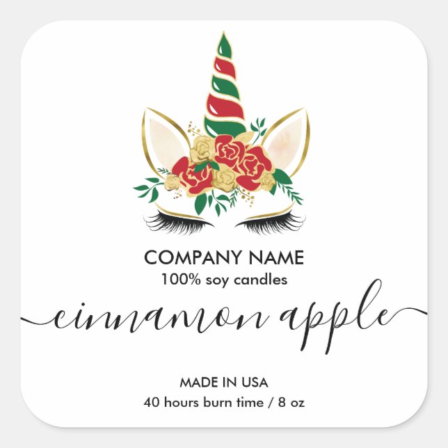 Christmas Unicorn Candle label product label (Front)