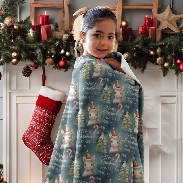 Christmas Unicorn Candy Cane Custom Fleece Blanket (Creator Uploaded)