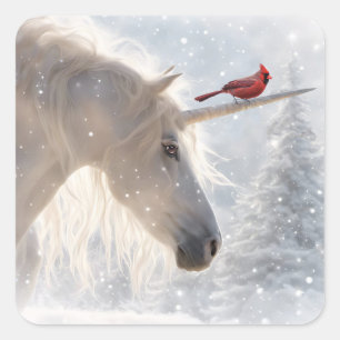 Christmas Unicorn Cardinal Snow Square Sticker