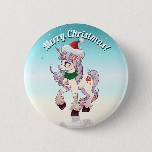 Christmas Unicorn Cartoon 6 Cm Round Badge (Front)