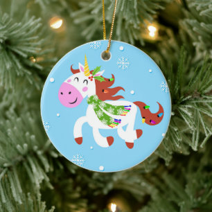 Christmas Unicorn Cartoon Ceramic Tree Decoration