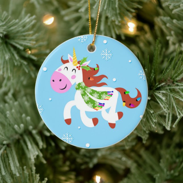 Christmas Unicorn Cartoon Ceramic Tree Decoration (Tree)