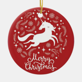 Christmas Unicorn Ceramic Tree Decoration