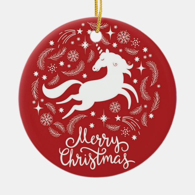 Christmas Unicorn Ceramic Tree Decoration (Front)