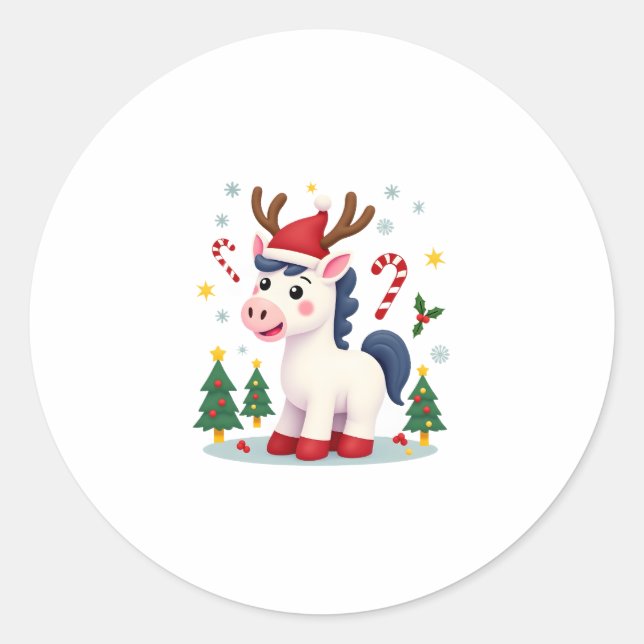 Christmas Unicorn Cute Magical Xmas Toddler Girls  Classic Round Sticker (Front)