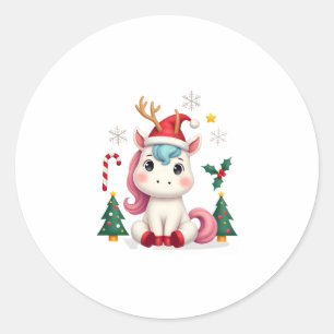 Christmas Unicorn Cute Magical Xmas Toddler Girls Classic Round Sticker