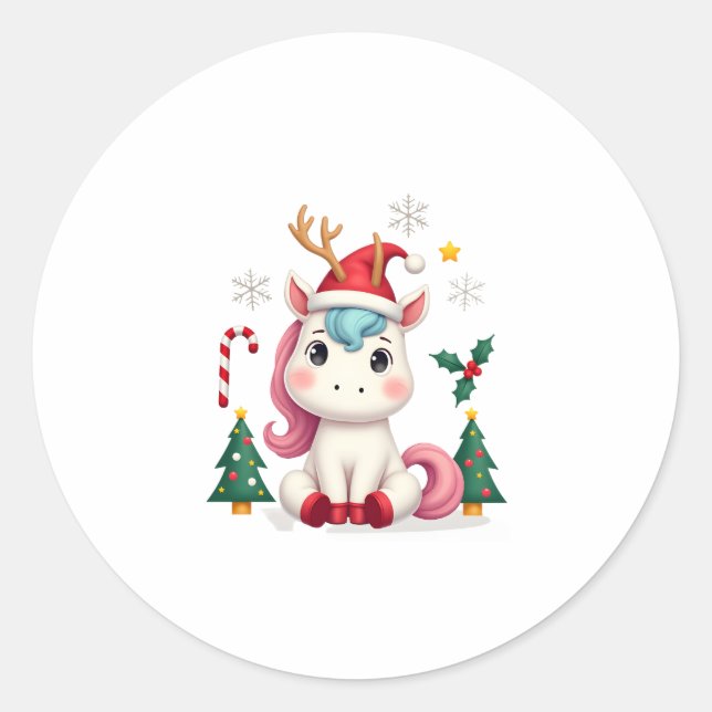 Christmas Unicorn Cute Magical Xmas Toddler Girls  Classic Round Sticker (Front)