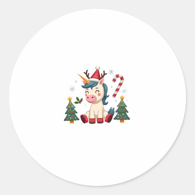 Christmas Unicorn Cute Magical Xmas Toddler Girls  Classic Round Sticker (Front)